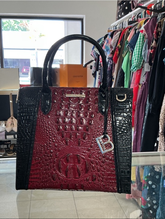 Brahmin Handbags - Brahmin Black and Burgundy Croc-Embossed Leather Tote with Charm